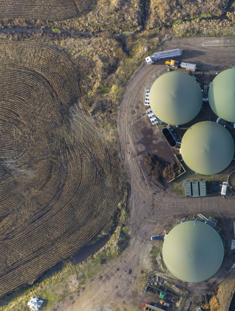 Aerial drone shot of a biowaste production site